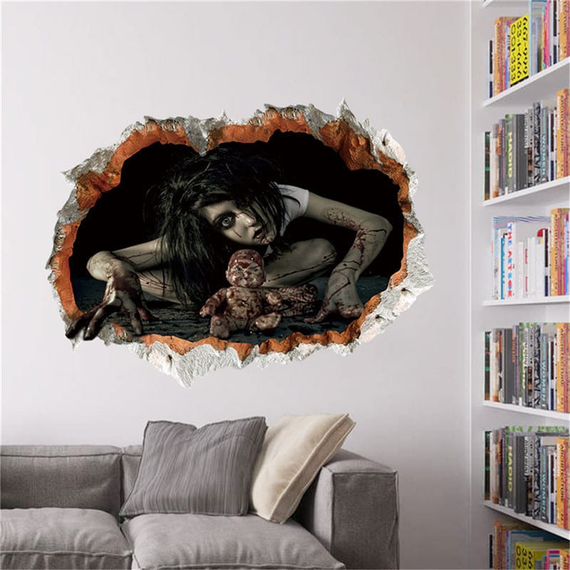 1pcs Horrible Ghost 3D Wall Sticker Waterproof Horror Halloween Bedroom Bathroom Reading Room Decorative Wall Stickers